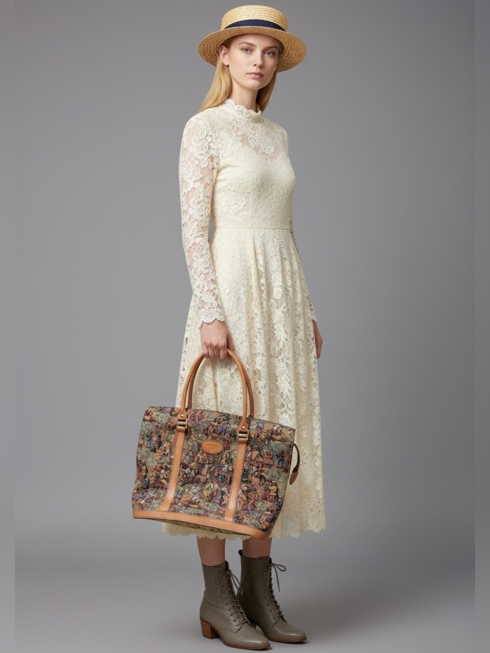 Gobelins Art Medieval Town Tapestry Leather tote